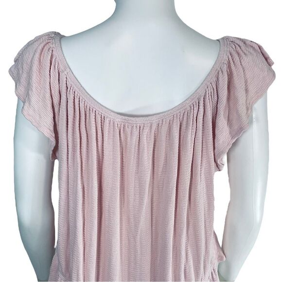 We The Free Ruffle Short Sleeve Baby Pink Blouse Medium Coquette - Picture 5 of 7